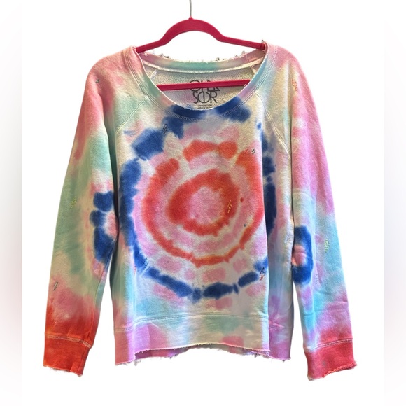 CHASER Linen/ Cotton Blend Tie Dye long sleeve comfy embroidered sweatshirt⚡️❤️✨ - Picture 5 of 9